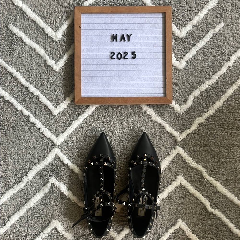 Valentino Garavani Black Rock-Studded Flats